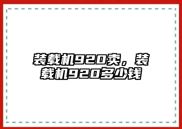 裝載機920賣，裝載機920多少錢