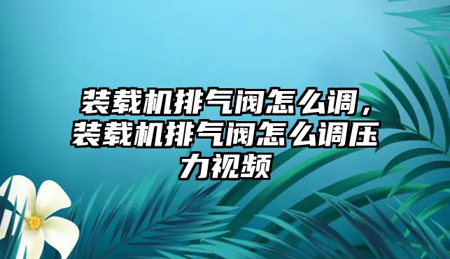 裝載機排氣閥怎么調(diào)，裝載機排氣閥怎么調(diào)壓力視頻