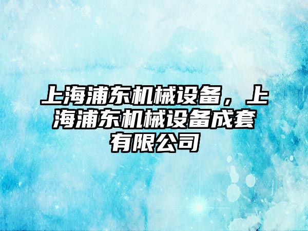 上海浦東機械設備，上海浦東機械設備成套有限公司