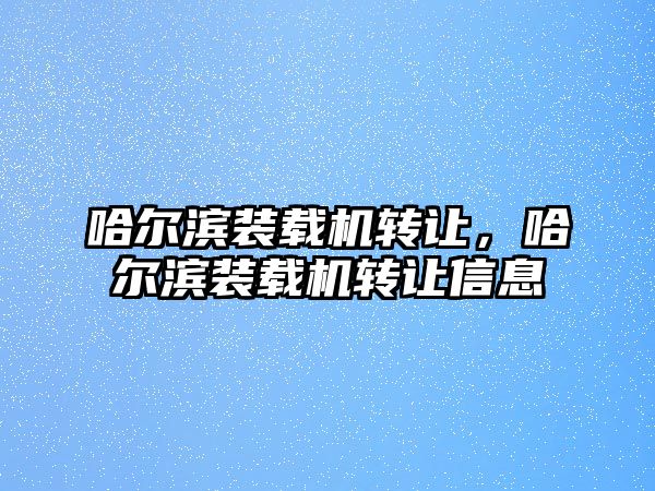 哈爾濱裝載機轉讓，哈爾濱裝載機轉讓信息