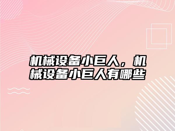 機械設備小巨人，機械設備小巨人有哪些