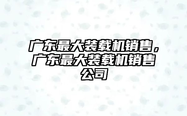 廣東最大裝載機銷售，廣東最大裝載機銷售公司