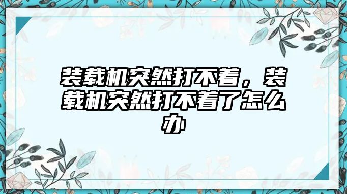 裝載機突然打不著，裝載機突然打不著了怎么辦