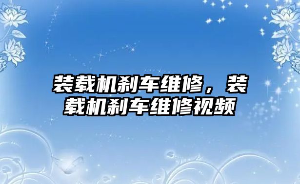 裝載機剎車維修，裝載機剎車維修視頻