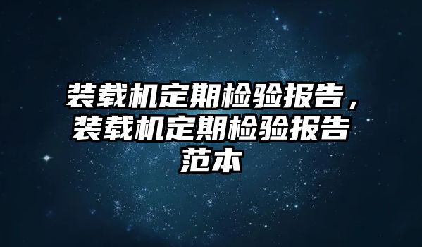 裝載機定期檢驗報告，裝載機定期檢驗報告范本