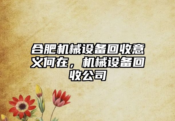 合肥機械設備回收意義何在，機械設備回收公司