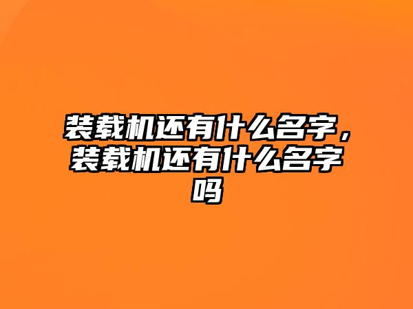 裝載機還有什么名字，裝載機還有什么名字嗎