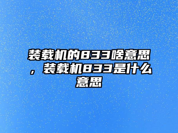 裝載機的833啥意思，裝載機833是什么意思