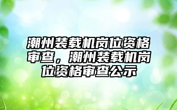 潮州裝載機崗位資格審查，潮州裝載機崗位資格審查公示