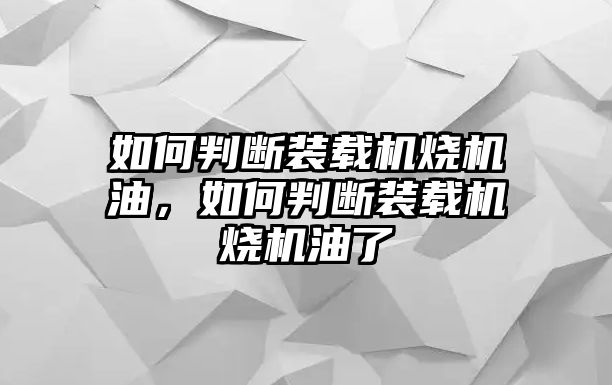 如何判斷裝載機燒機油，如何判斷裝載機燒機油了