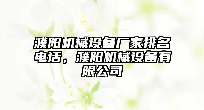 濮陽(yáng)機(jī)械設(shè)備廠家排名電話，濮陽(yáng)機(jī)械設(shè)備有限公司