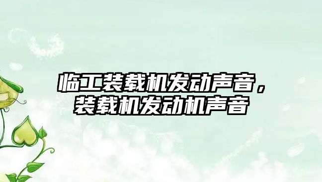 臨工裝載機發動聲音，裝載機發動機聲音