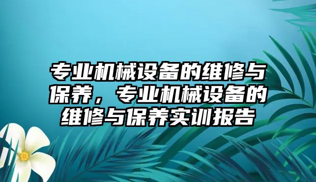 專業機械設備的維修與保養，專業機械設備的維修與保養實訓報告