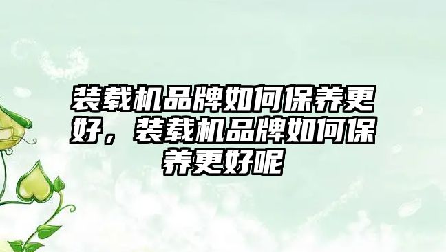 裝載機品牌如何保養更好，裝載機品牌如何保養更好呢