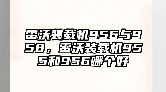 雷沃裝載機956與958，雷沃裝載機955和956哪個好