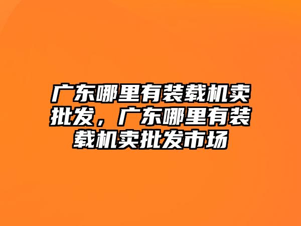 廣東哪里有裝載機賣批發，廣東哪里有裝載機賣批發市場