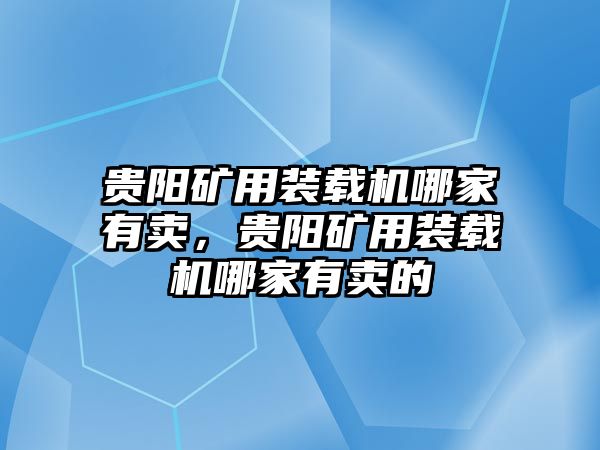 貴陽礦用裝載機哪家有賣，貴陽礦用裝載機哪家有賣的