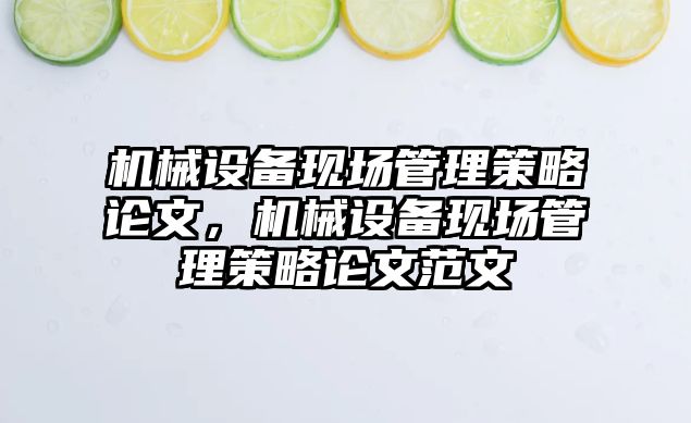 機械設備現場管理策略論文，機械設備現場管理策略論文范文